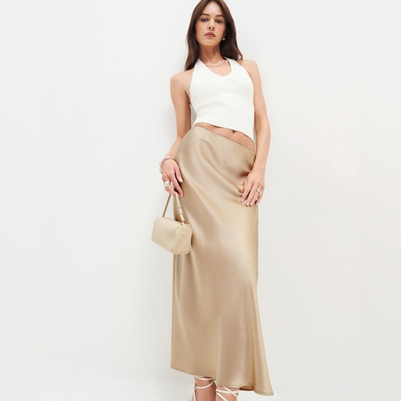 Reformation Petites Layla Silk Skirt in Sand - NWT never worn 2P - Picture 1 of 5